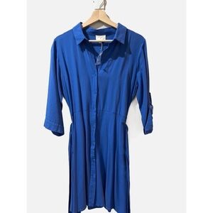 Everly Blue Shirt Dress Tie Waist 3/4 Sleeves SZ M